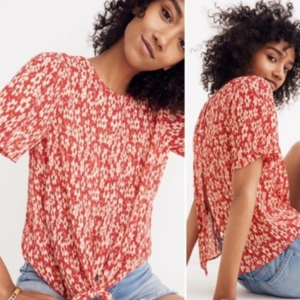 NWOT ✨ Madewell Red Floral Front Tie Top